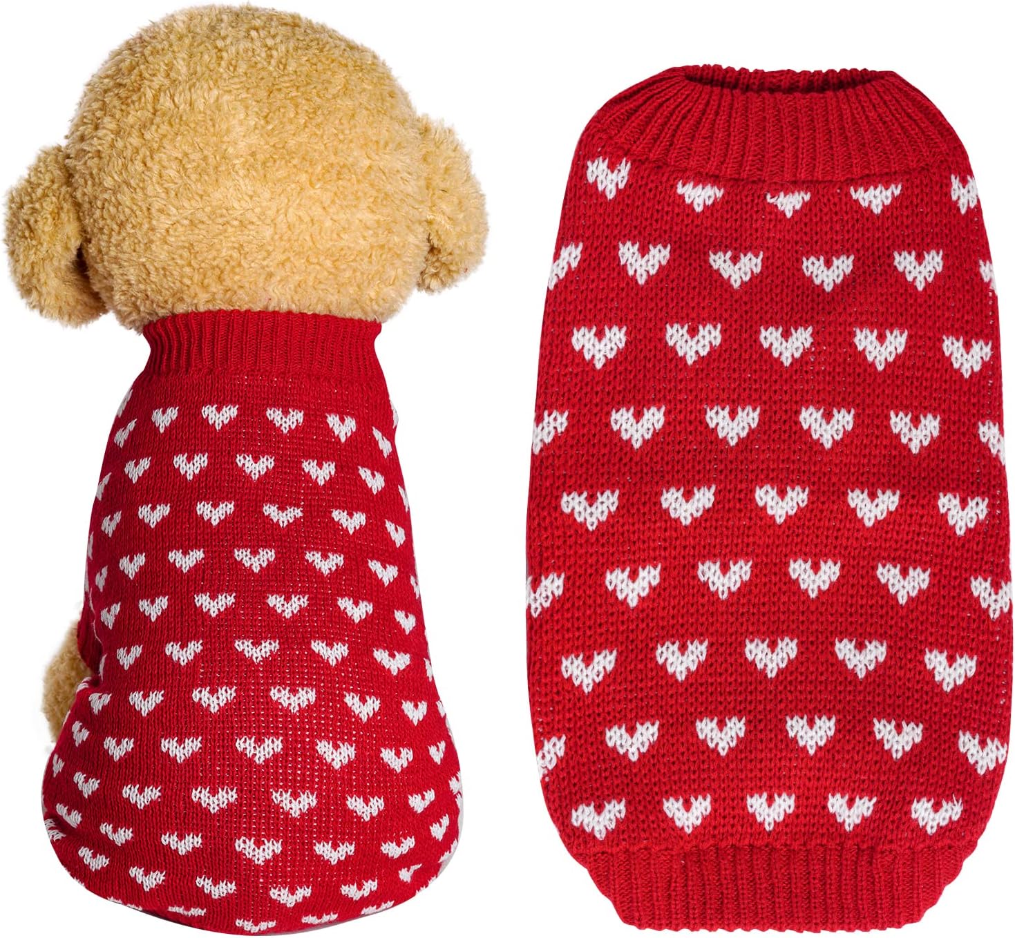 Dxhycc Dog Knitted Sweater Heart Puppy Sweater Warm Soft Pet Holiday Clothes for Small Cats and Dogs (Pink, S)