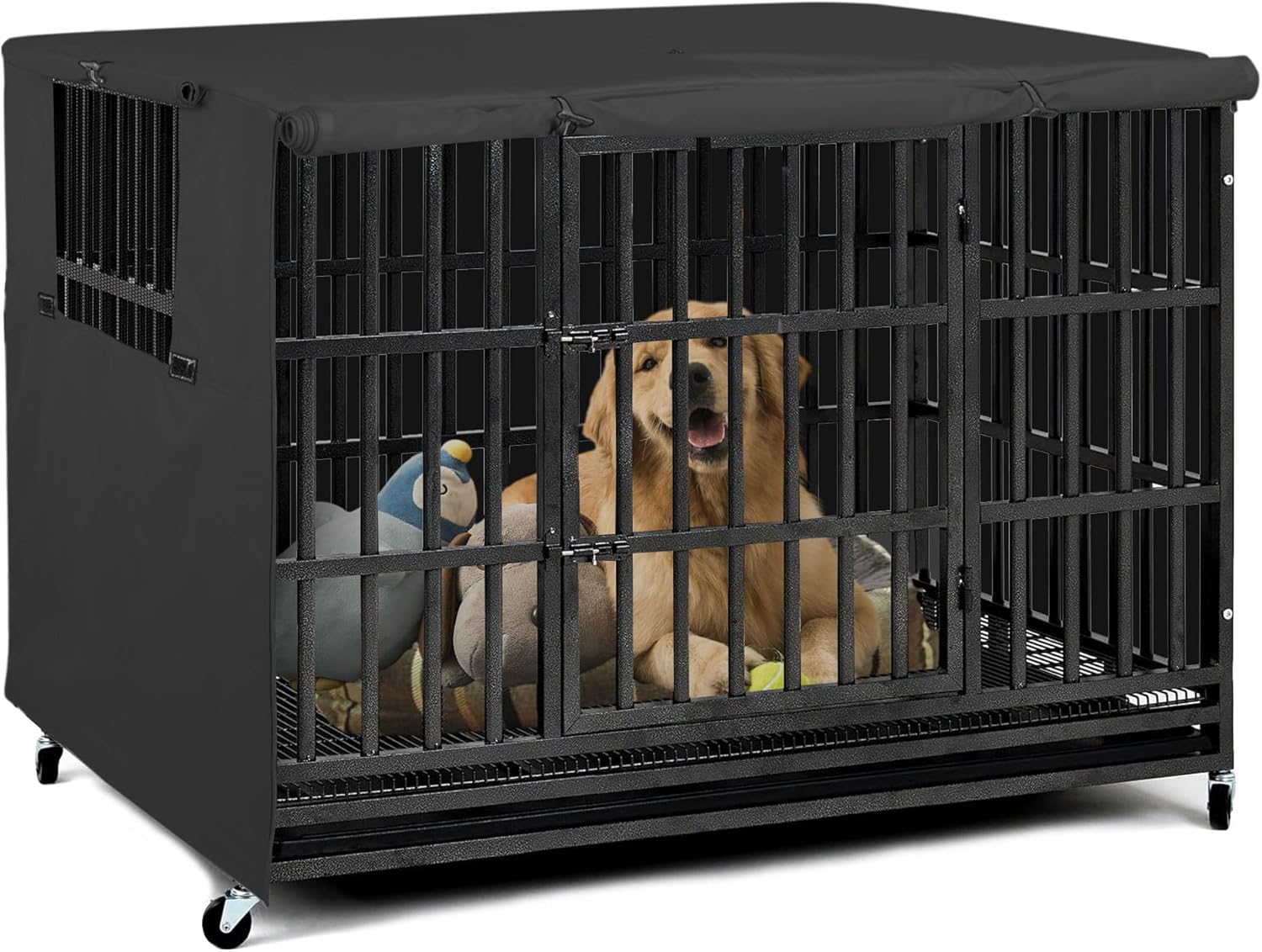 Explore Land Dog Crate Cover Heavy Duty Polyester Pet Kennel Sunshade Universal Fit for 42 inches Wire Cage (Black)
