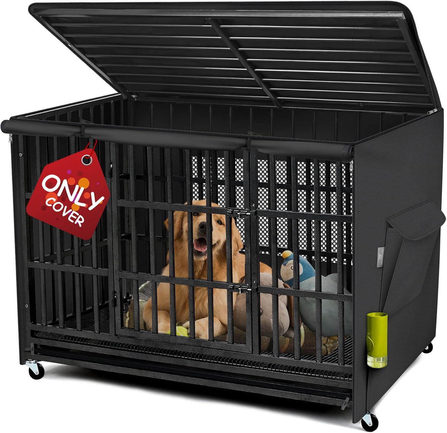 Explore Land Dog Crate Cover Heavy Duty Polyester Pet Kennel Sunshade Universal Fit for 42 inches Wire Cage (Black)