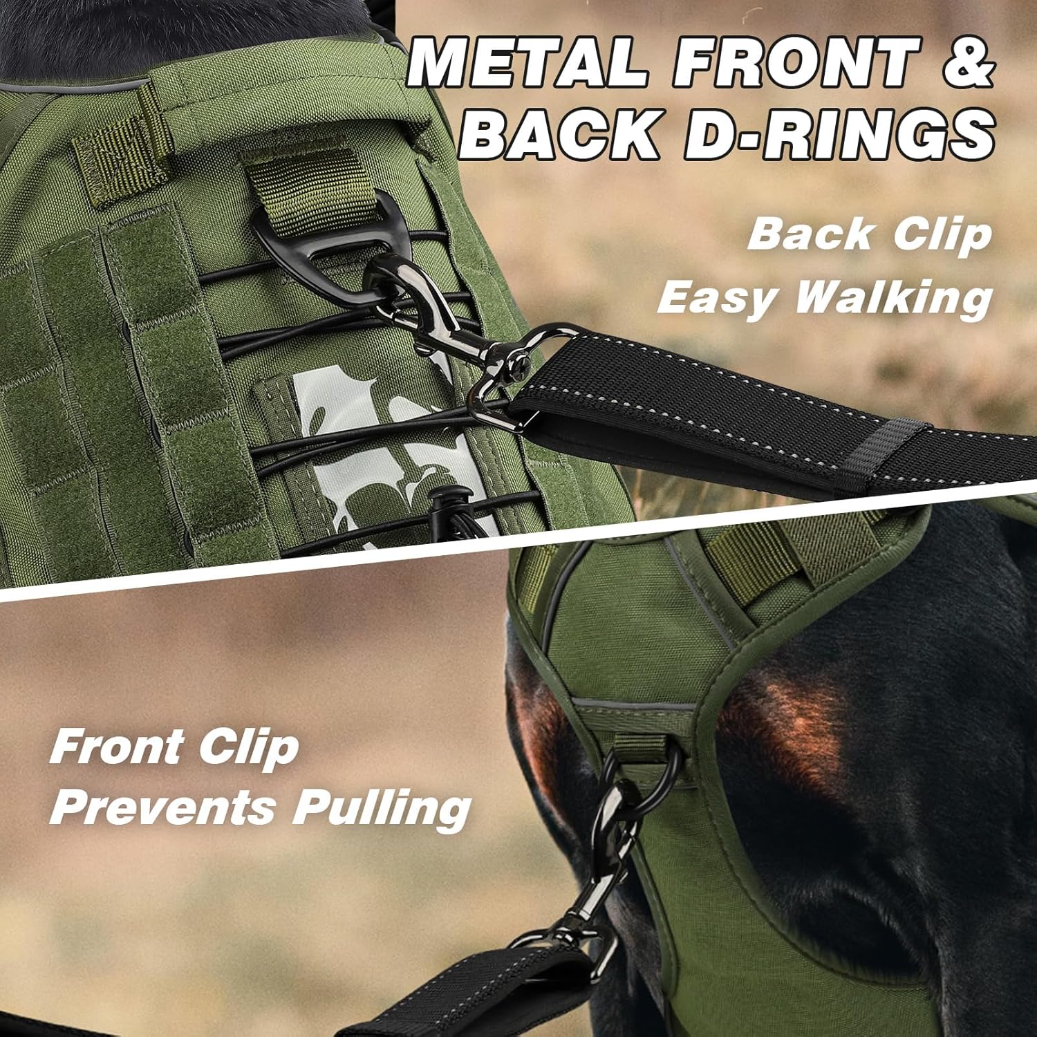 WINGOIN Tactical Dog Harness for Large Dogs, Heavy Duty No Pull Dog Harness with Handle, Adjustable Reflective Military K9 German Shepherd Big Size Dog Vest for Walking, Training, Hunting, Green (L)