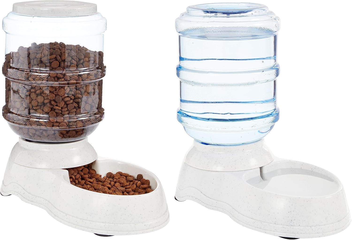 Amazon Basics Automatic Dog Cat Water Dispenser Gravity Feeder and Waterer Set, Large, 12-Pound Food Capacity, 2.5-Gallon, Gray