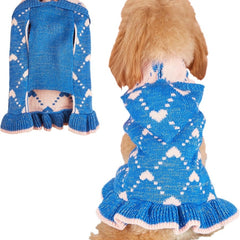 Small Dog Sweater Hoodies Dress Winter Knit Cute Clothing Heart Puppy Clothes