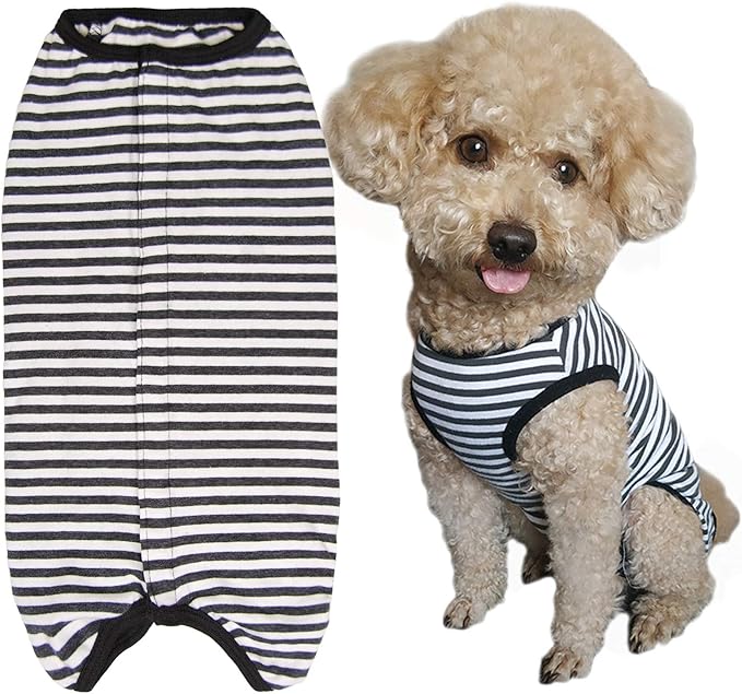 Dog’s Recovery Suit Post Surgery Shirt for Puppy, Wound Protective Clothes for Little Animals(Pink White Stripe-xs)