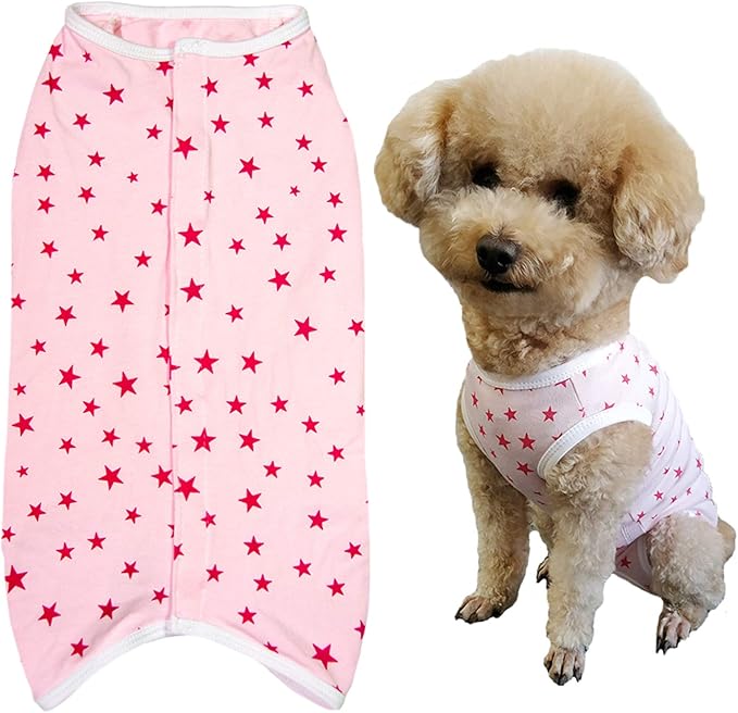 Dog’s Recovery Suit Post Surgery Shirt for Puppy, Wound Protective Clothes for Little Animals(Pink White Stripe-xs)