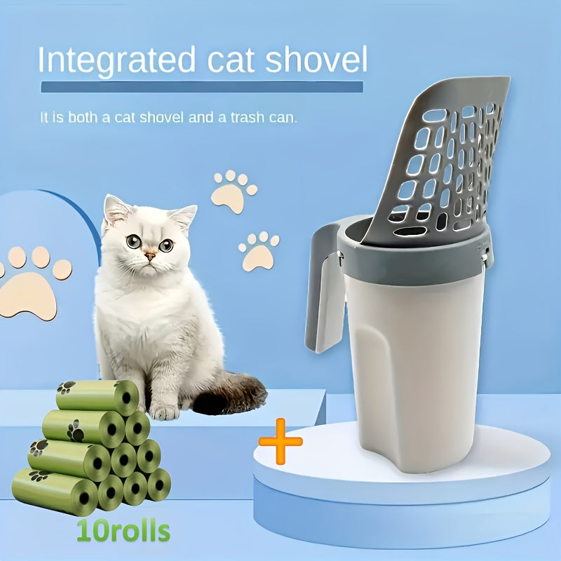 10-Piece Deluxe Cat Litter Scoop Set - Durable PP Material For Long-Lasting Use, Efficient Pet Litter Sifter With Integrated Waste Bag Dispenser For Easy Cleaning, Suitable For All Cat Breeds And Litt