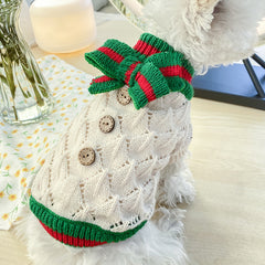 Bowknot Dog Clothes Cat Costume Hollow Knit Dog Sweater
